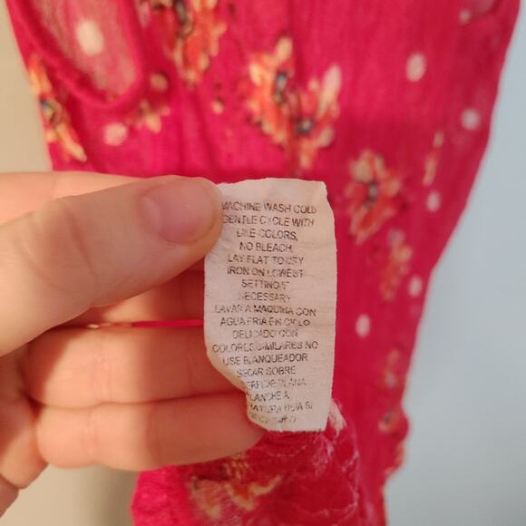 Lily Star Size Juniors Large REd Stretchy Sheer Floral Tank Top Polka Dot Summer - Picture 8 of 8